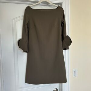 Chiara Boni taupe brown half flared sleeve boatneck a line dress size Medium
